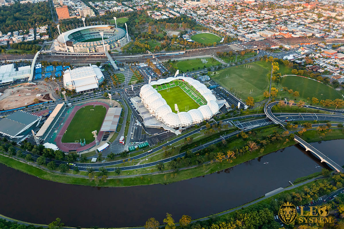 Panoramic view of Melbourne Cricket Ground and the National Sports Museum