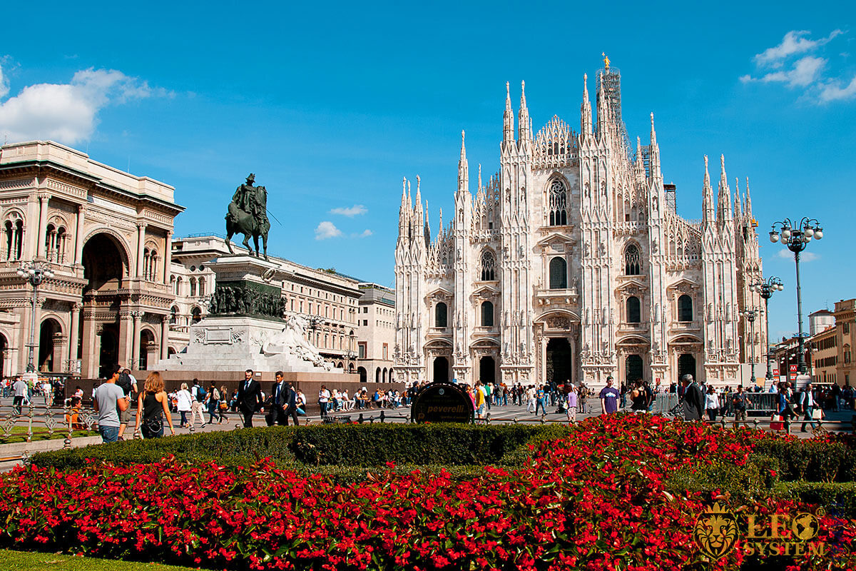 Nice view of the city in the center of Milan, Italy
