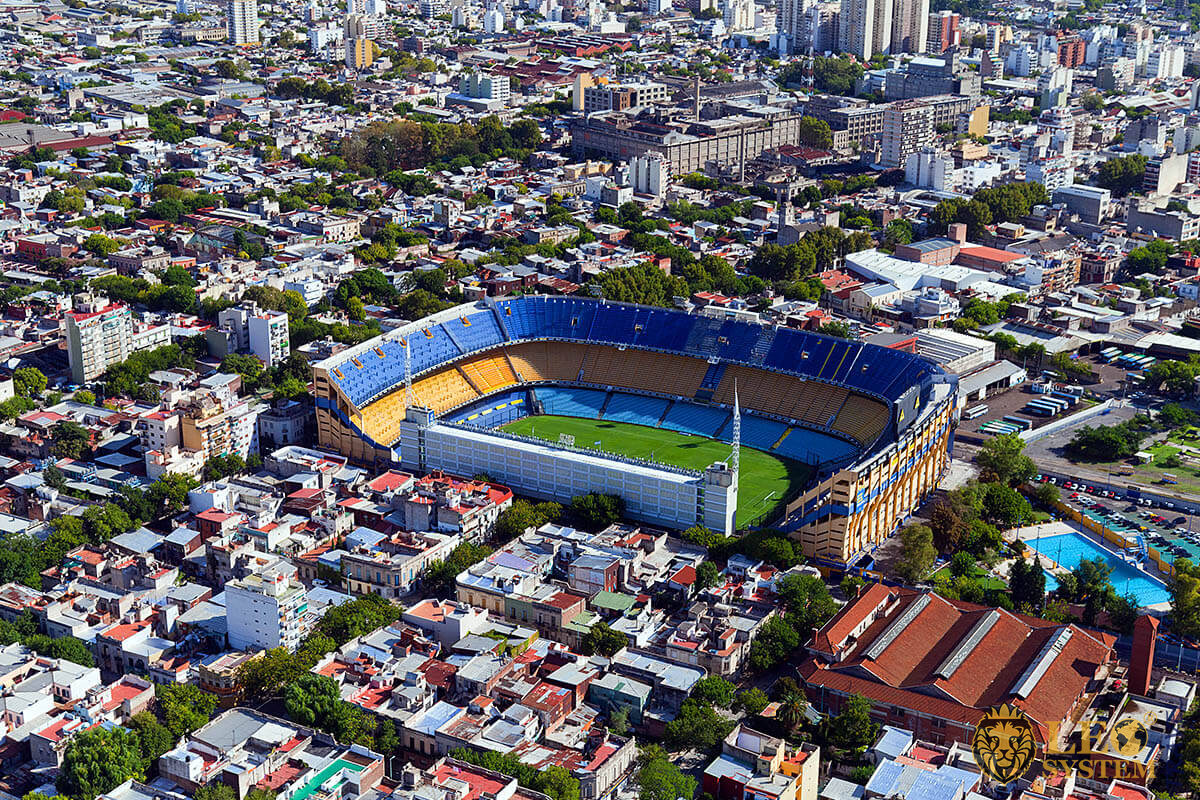 Panoramic view of La Bombonera, the famous football stadium Alberto J. Armando, Buenos Aires, Argentina
