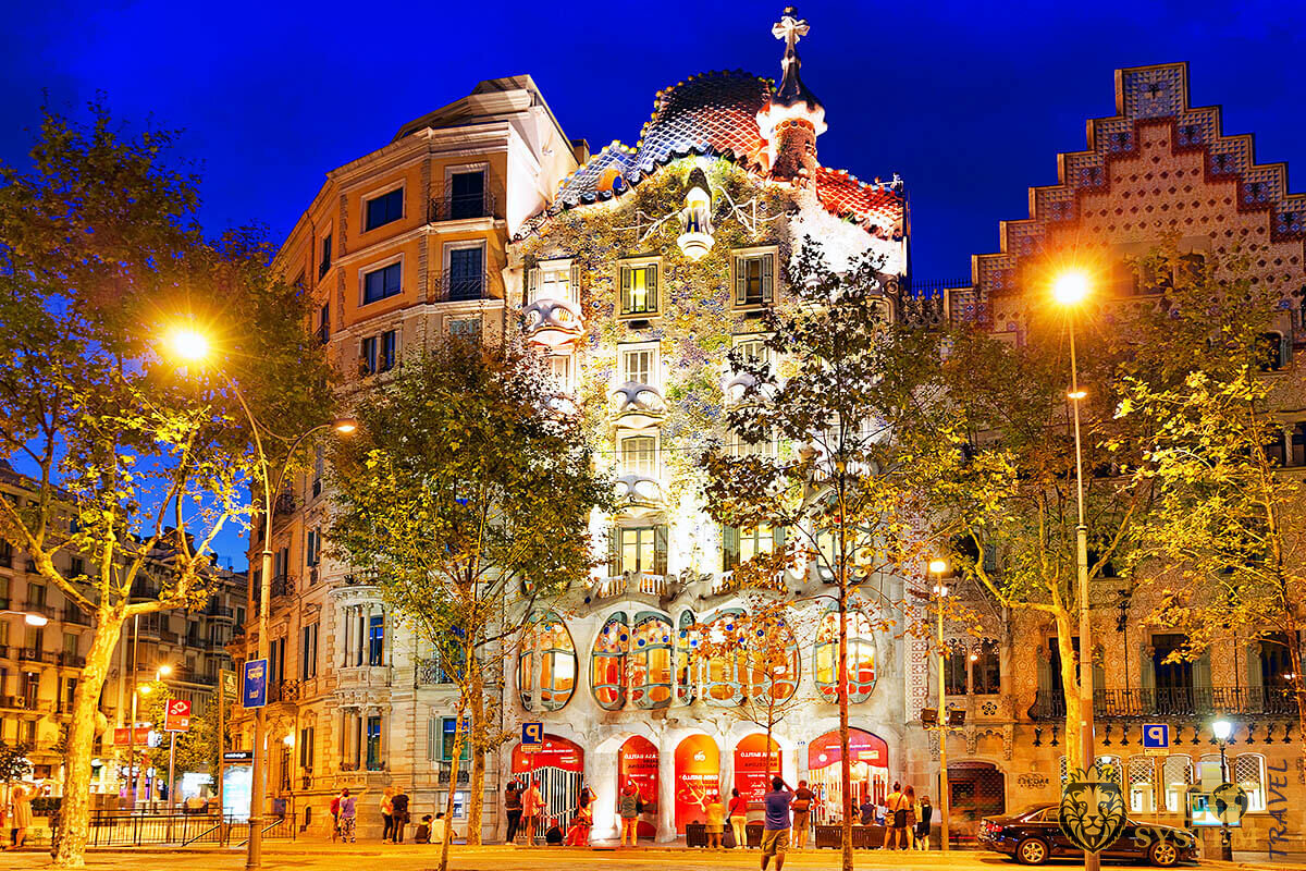 Night view of Gaudi's house Casa Batllo