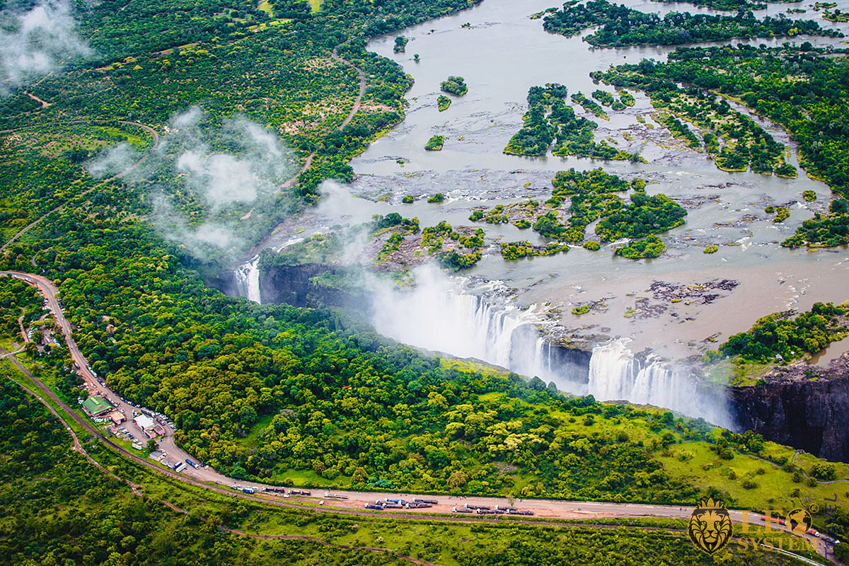 Magnificent view of the Victoria Falls waterfall and nature in Africa
