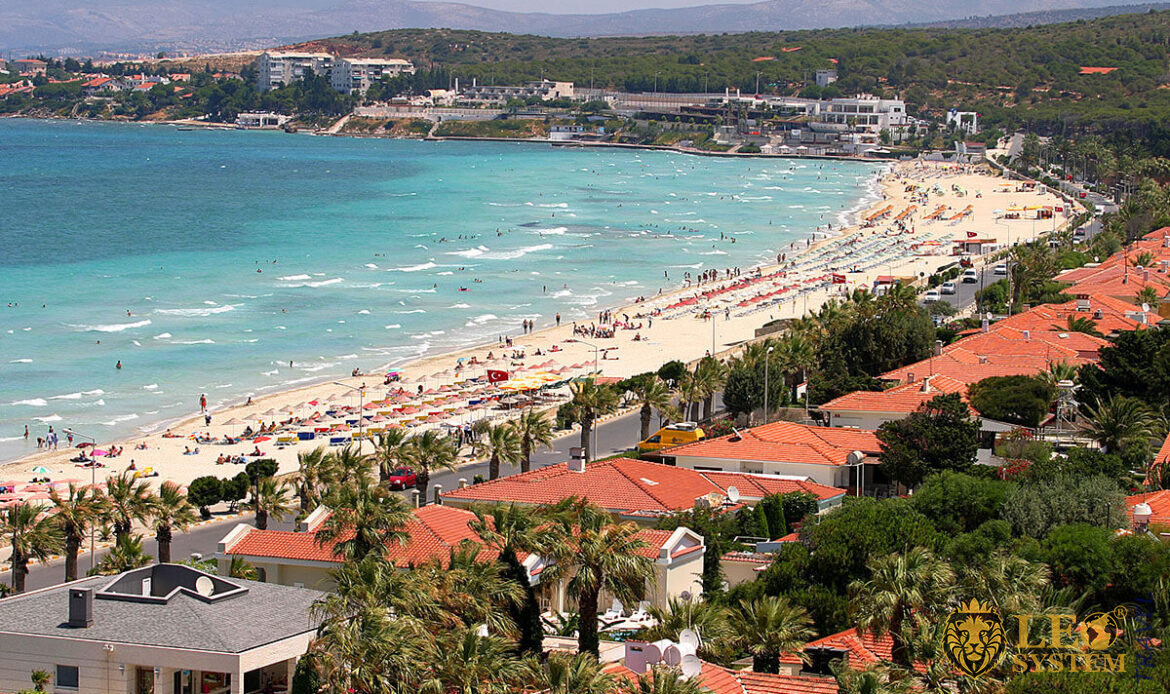 View of the beach and coastline in city of Izmir, Turkey