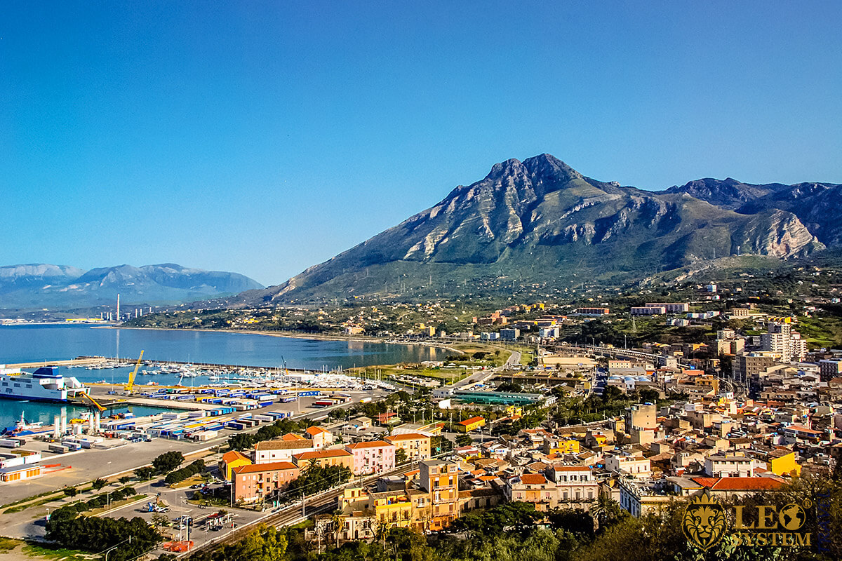 View of city buildings and port in Palermo, Sicily, Italy