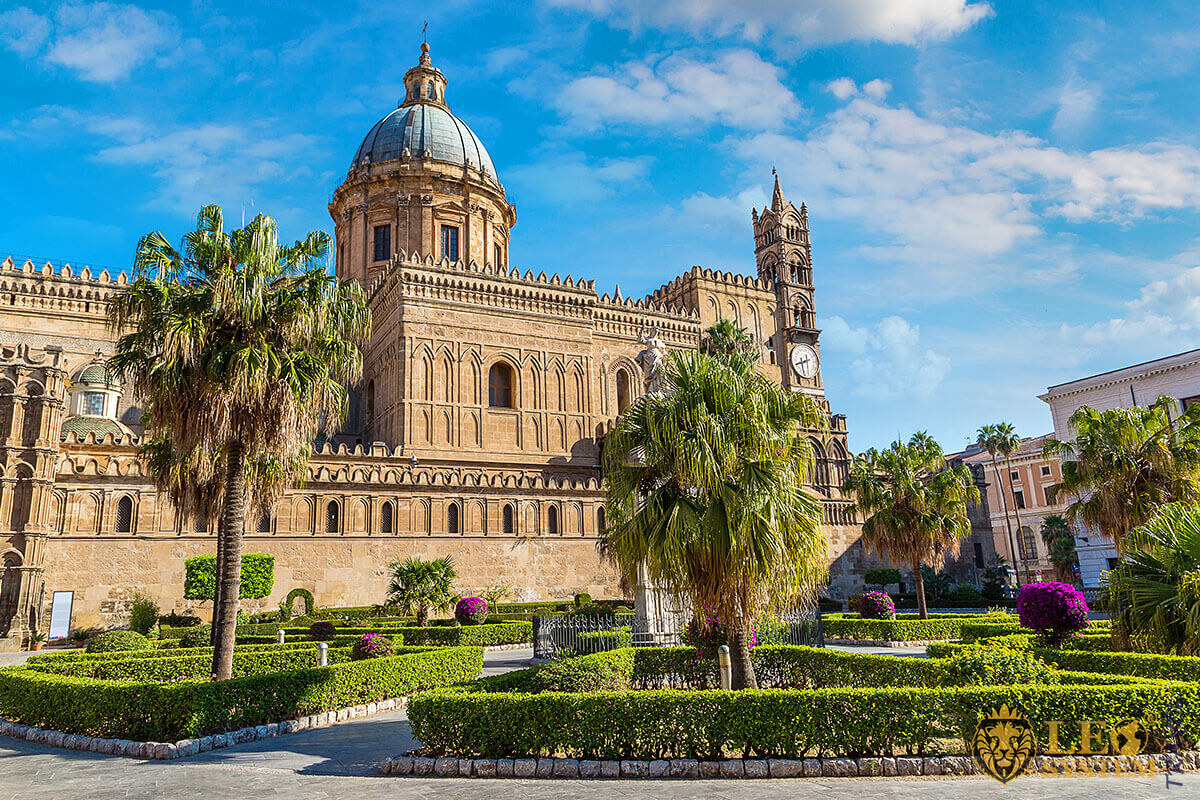Nice view of the cathedral in Palermo, Italy