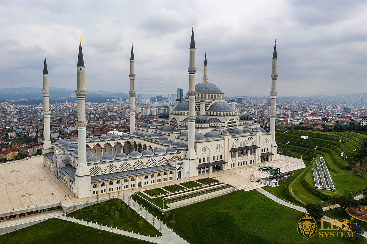 Aerial view of the Camlica Mosque, Istanbul, Turkey