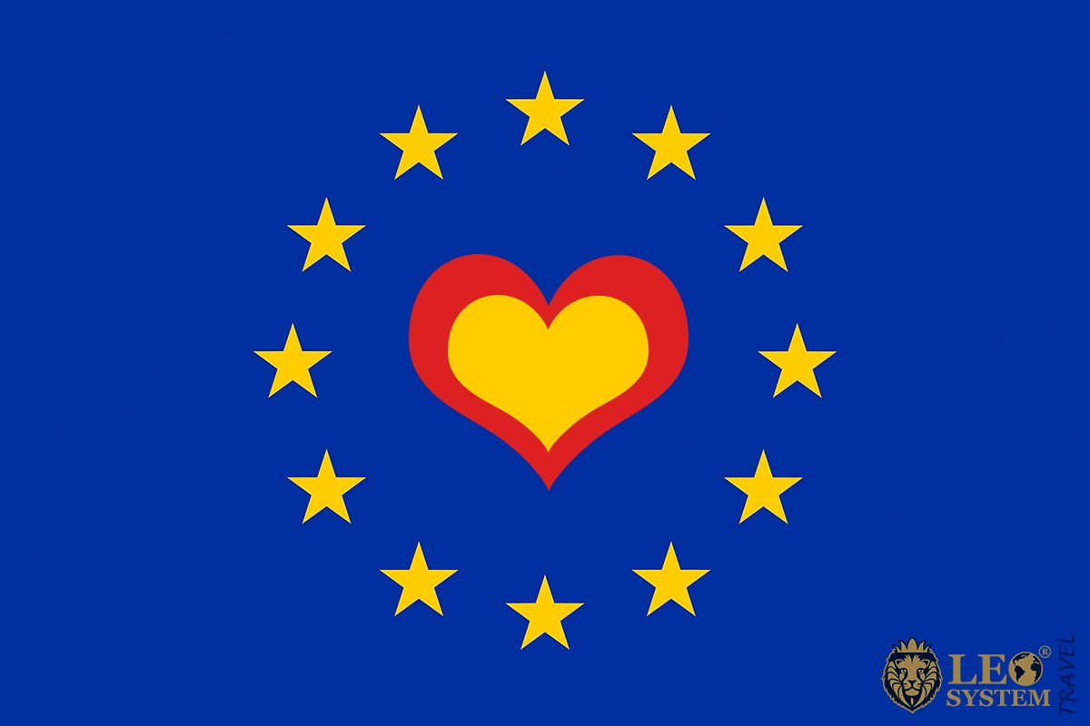 Image of the European flag and heart
