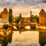 View at the time of sunset on bridge Ponts Couverts, Strasbourg, France