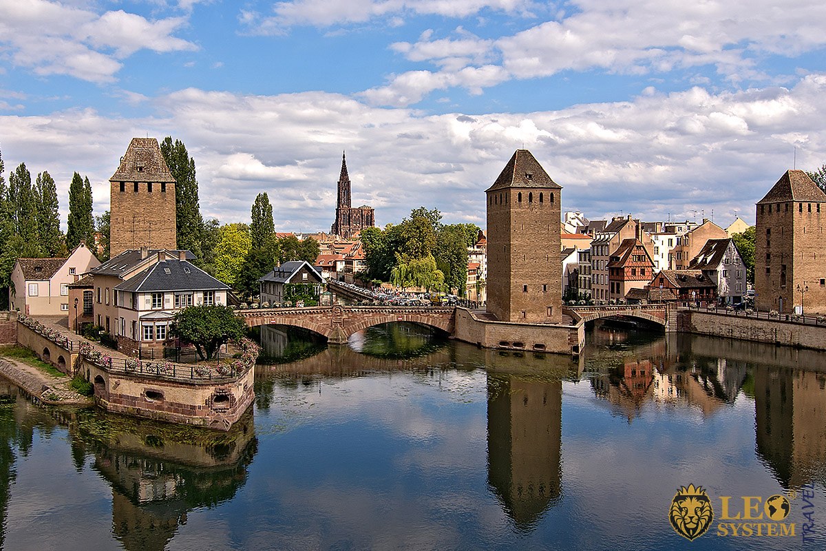 View of bridge Ponts Couverts, Strasbourg, Alsace, France