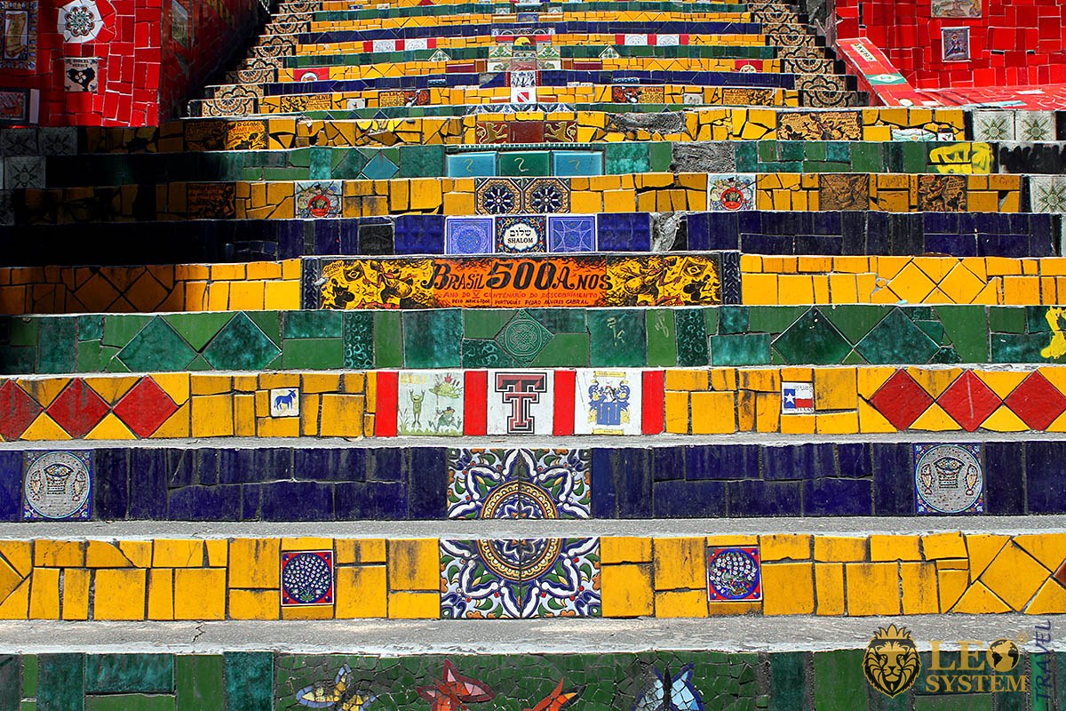 Photo of the famous Escadaria Selarón staircase in the Lapa district, Rio de Janeiro, Brazil