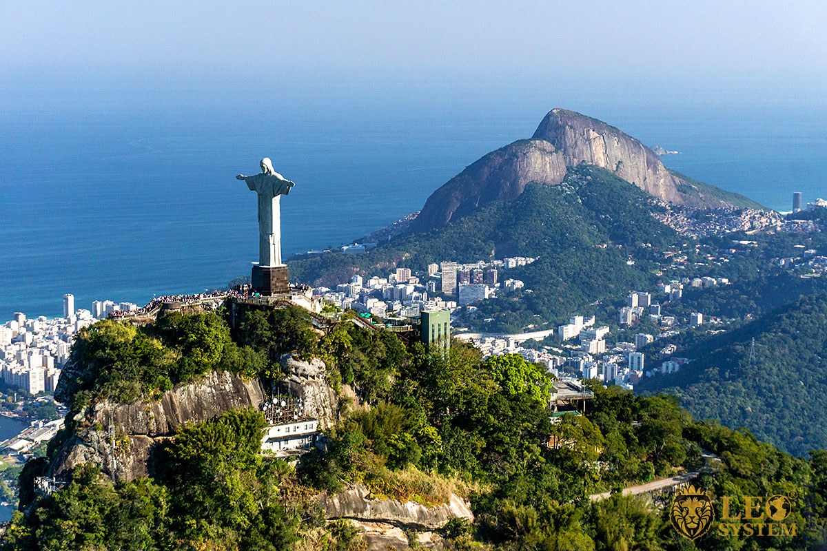 Aerial view photo of Christ the Redeemer Statue, symbol of Rio de Janeiro, Brazil