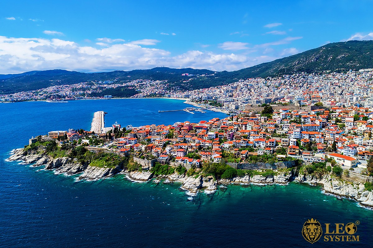 Magnificent aerial view of Kavala City, Greece