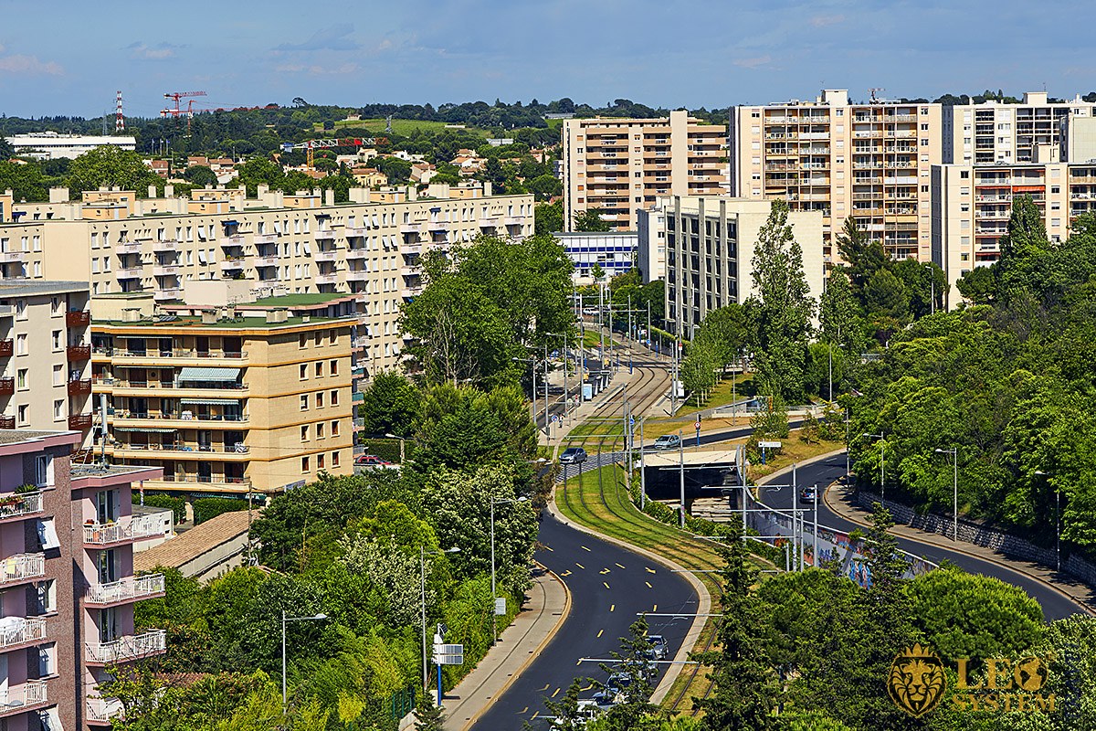 Image of landscape and city houses in Montpellier, France