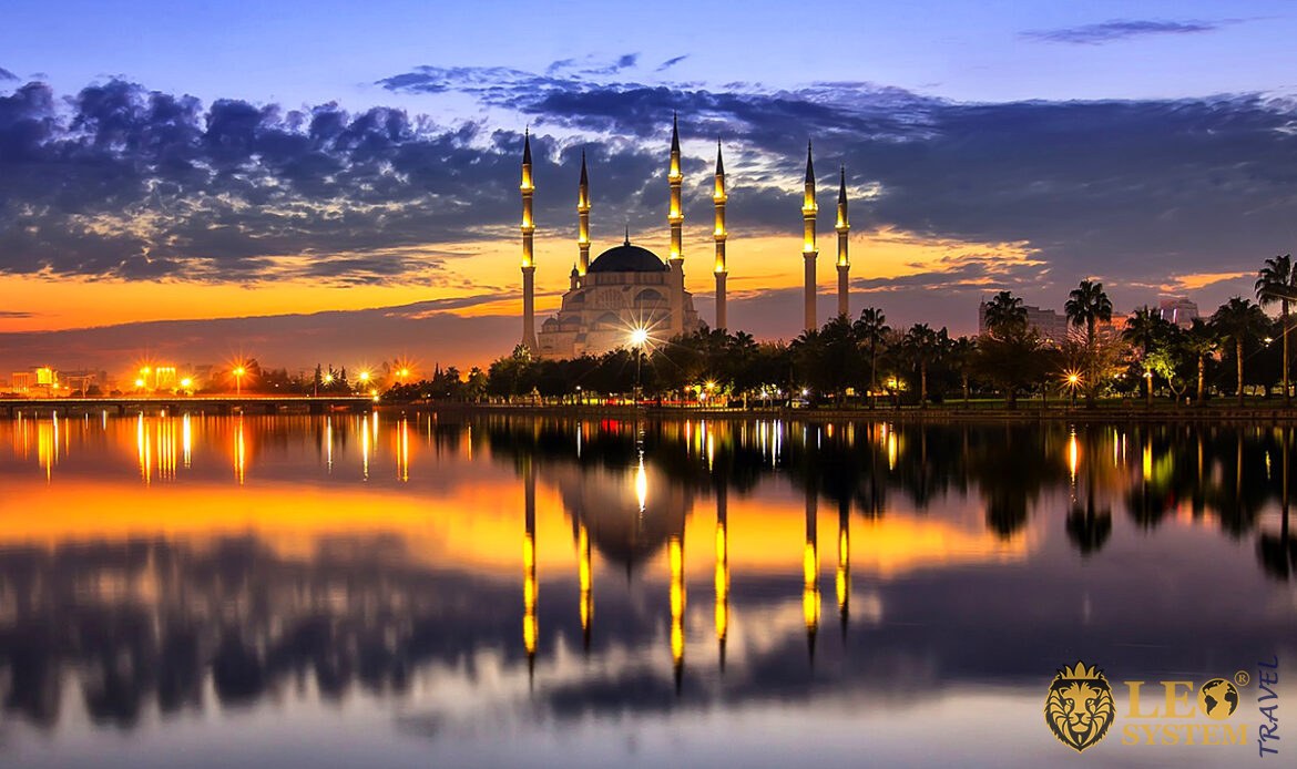 Gorgeous night view of the city of Adana, Turkey