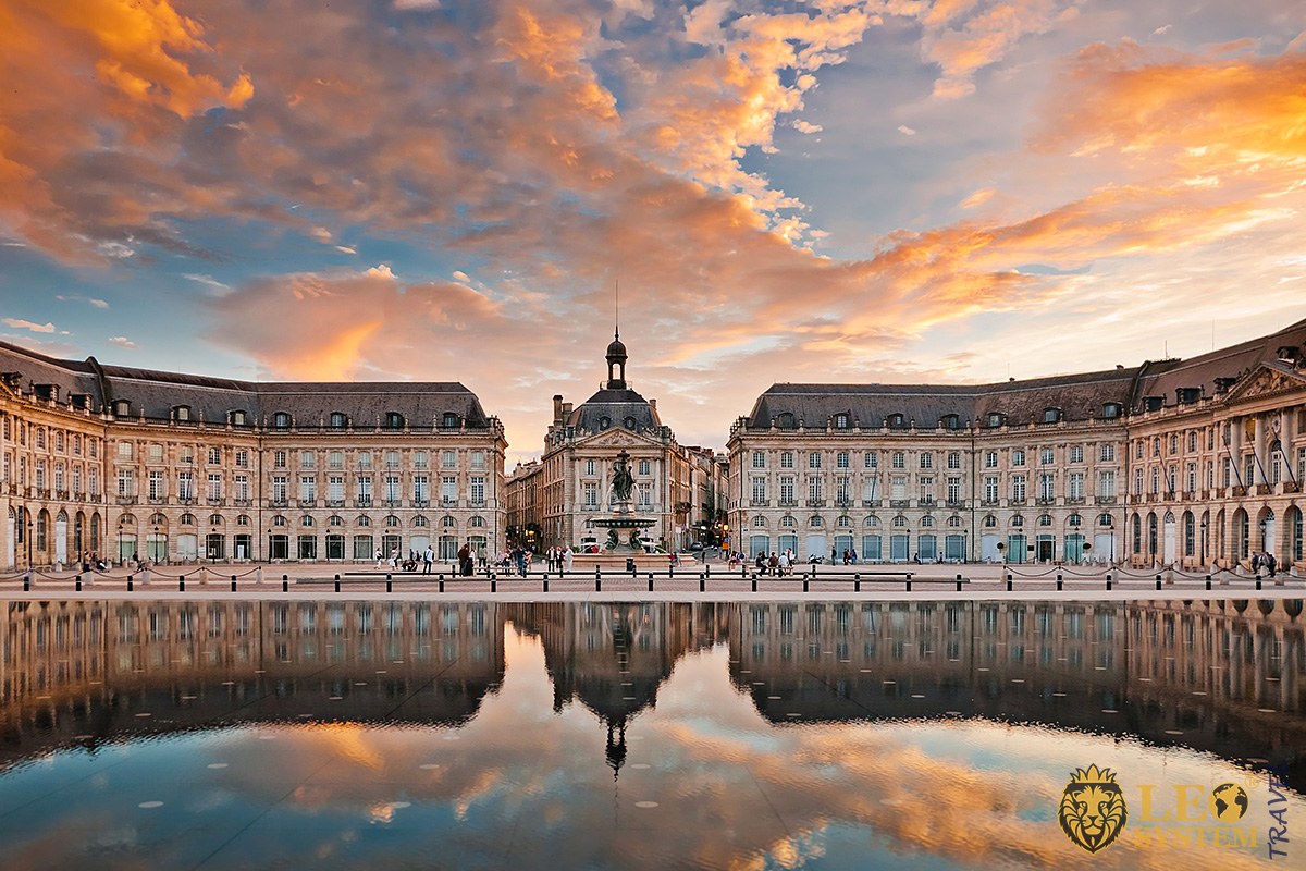 Sunset view of the Place De La Bourse, Bordeaux, France