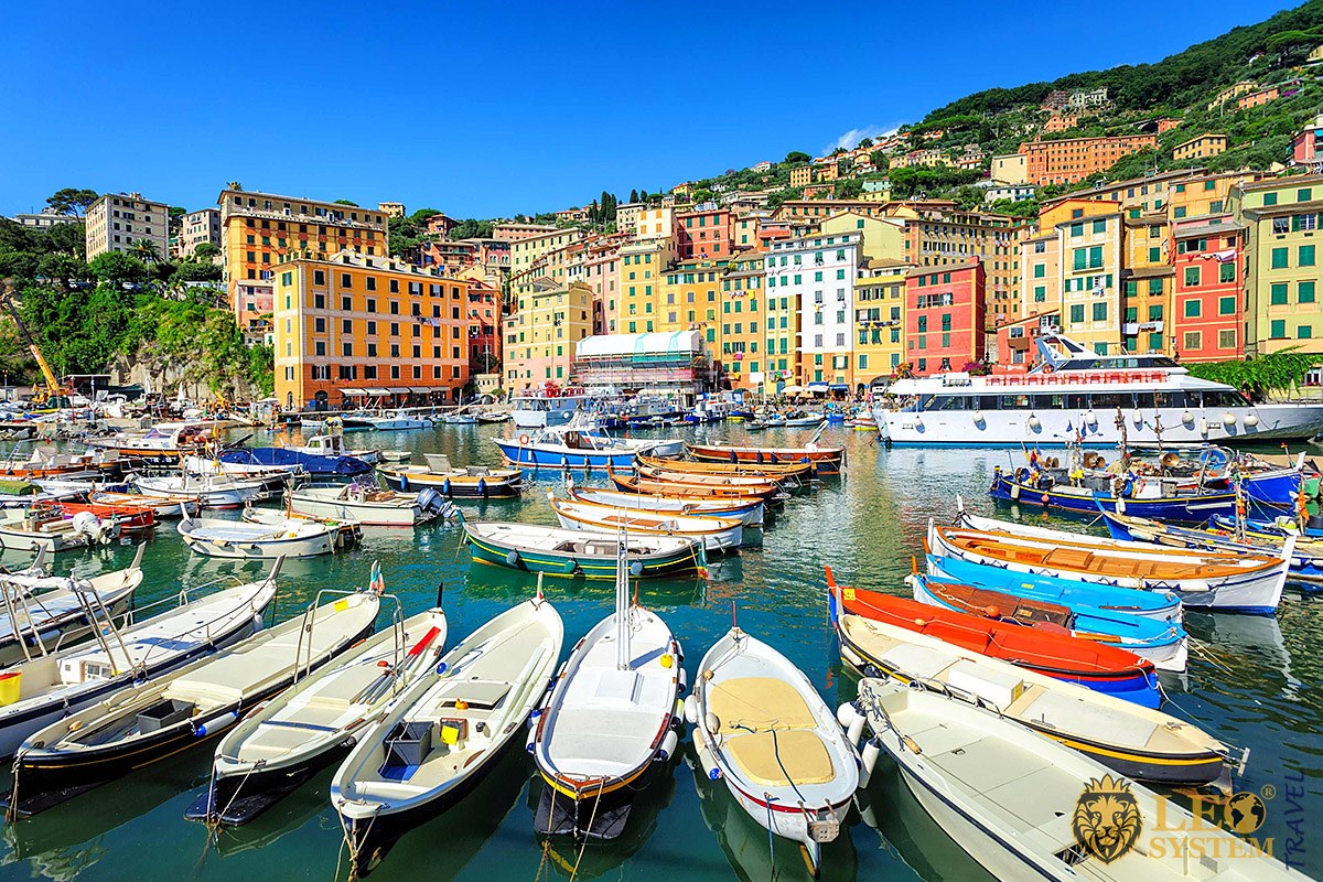 Image of various boats and yachts in the harbor, Genoa, Italy