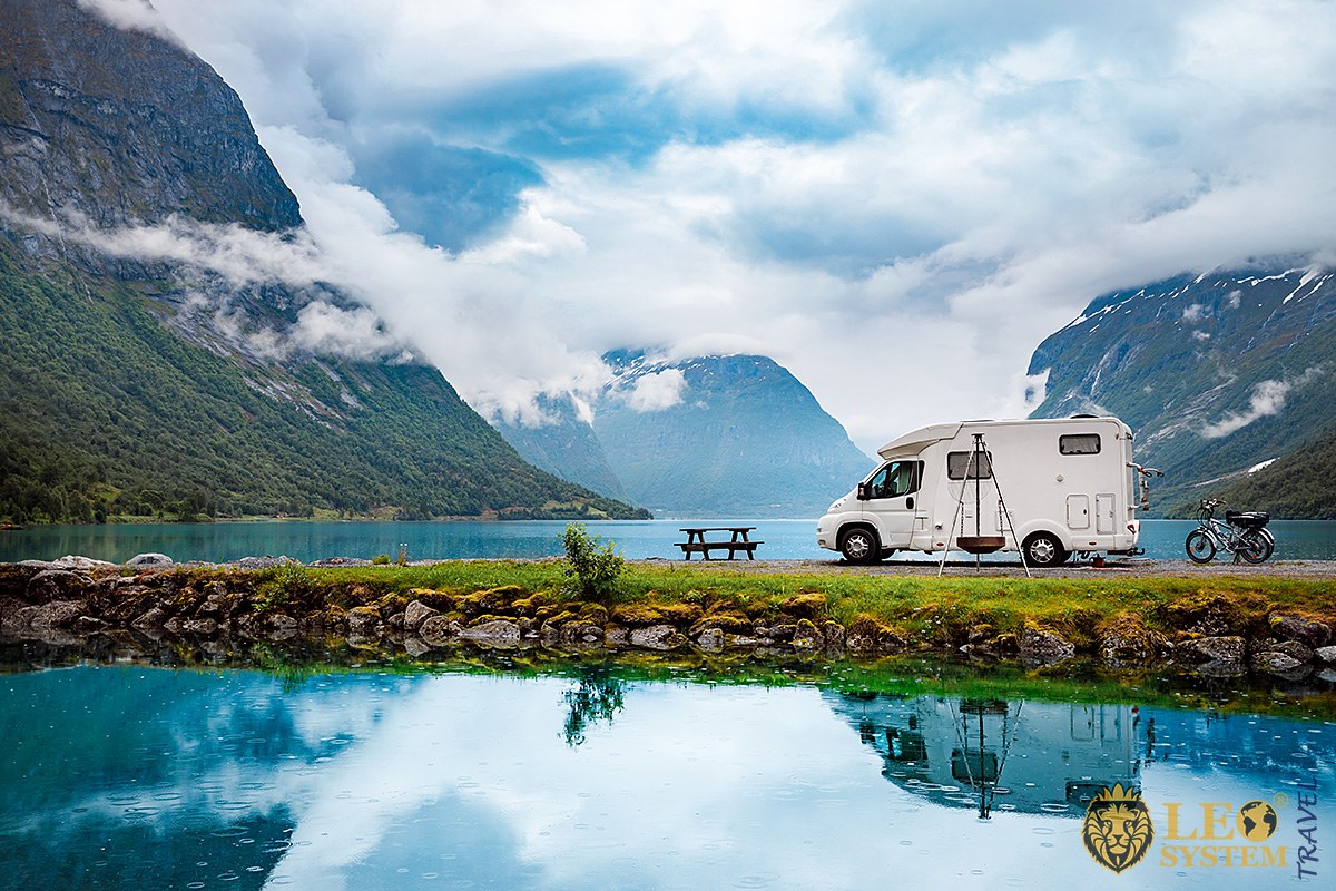 Image of traveling by motorhome in the mountains of Europe