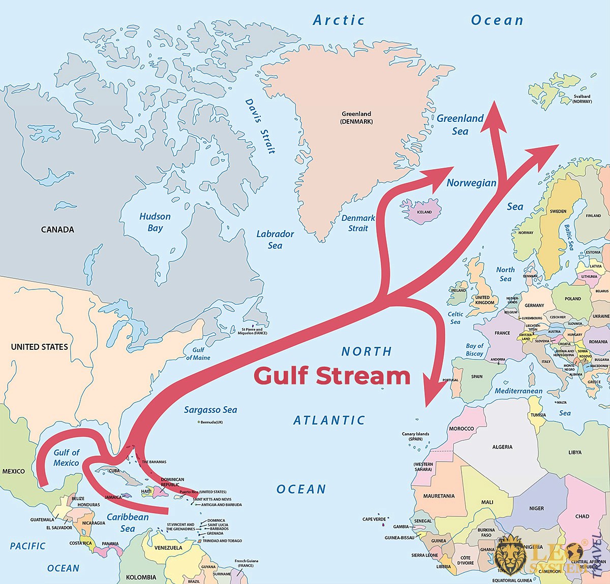 Image of a map of the world with the Gulf Stream