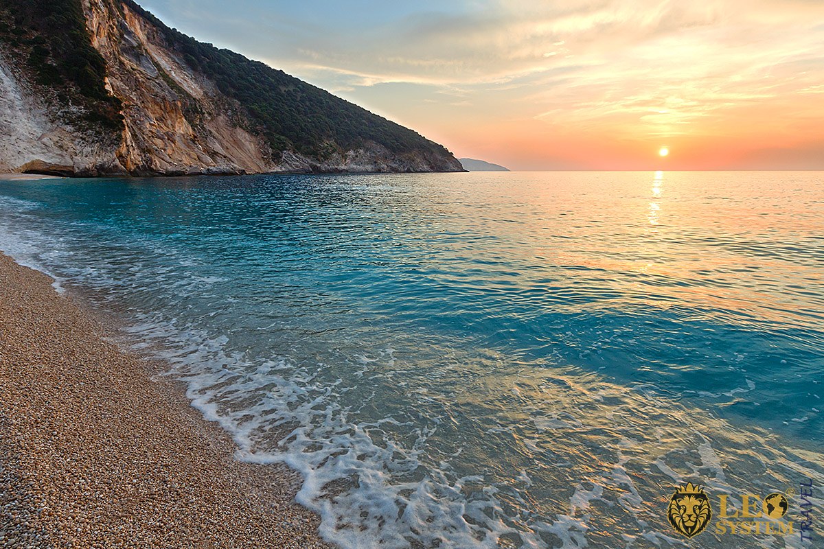 Image of the sea at the moment of sunset, Kefalonia, Greece