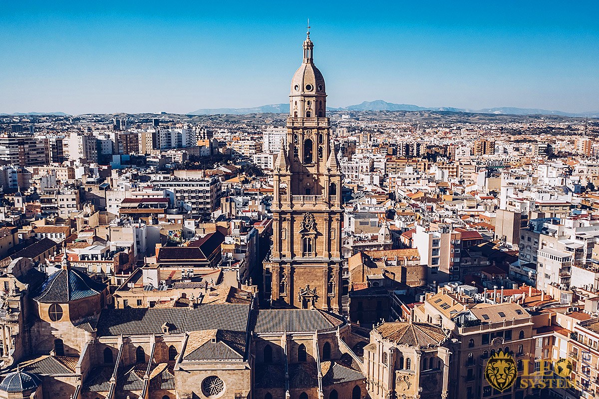 Panoramic view of the city buildings and architecture of the city of Murcia