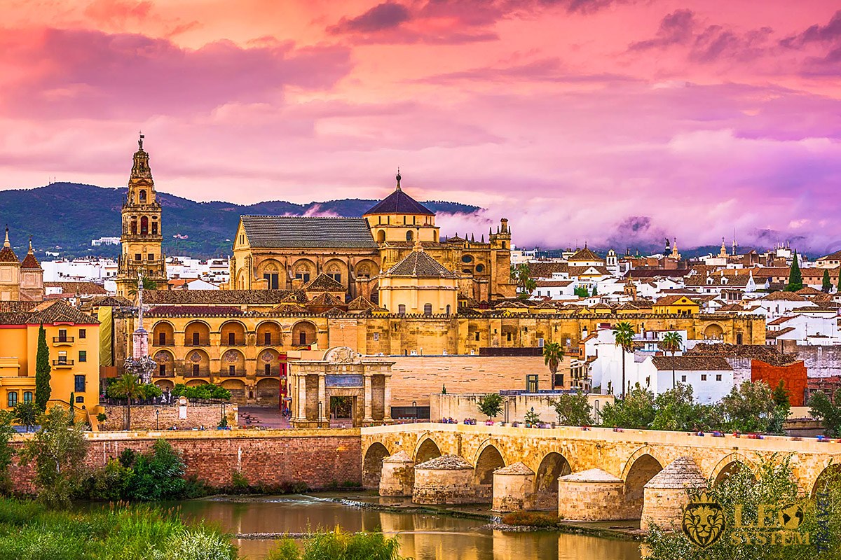 Beautiful view of the city of Cordoba at the moment of sunset, Spain