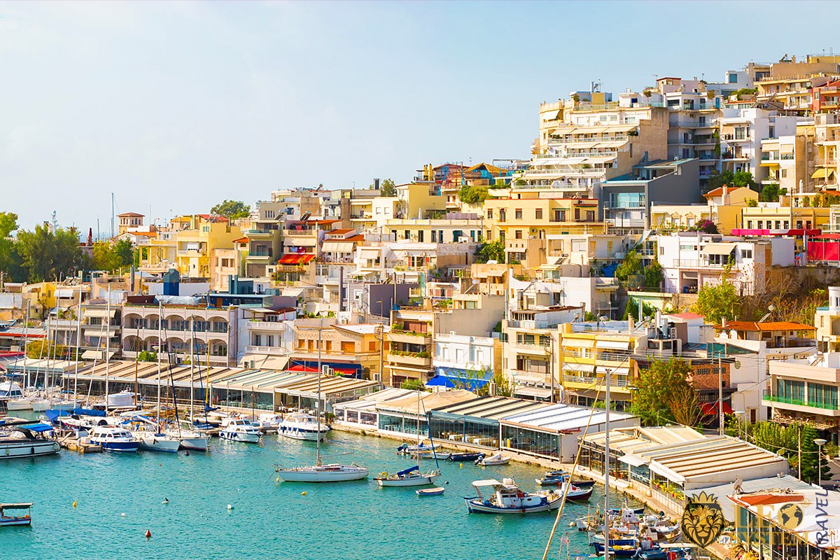 View of houses, yachts and sea, Piraeus, Greece